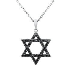 SPECIAL! .35ct G SI 14kt White Gold Black Diamond Star of David Pendant Necklace 18" long