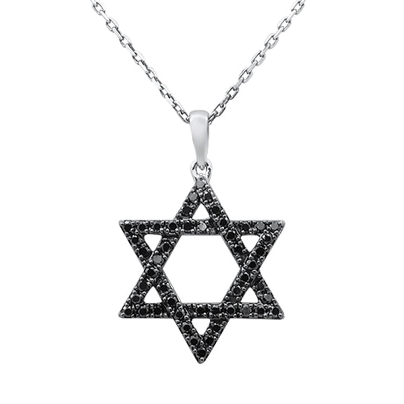 SPECIAL! .35ct G SI 14kt White Gold Black Diamond Star of David Pendant Necklace 18" long
