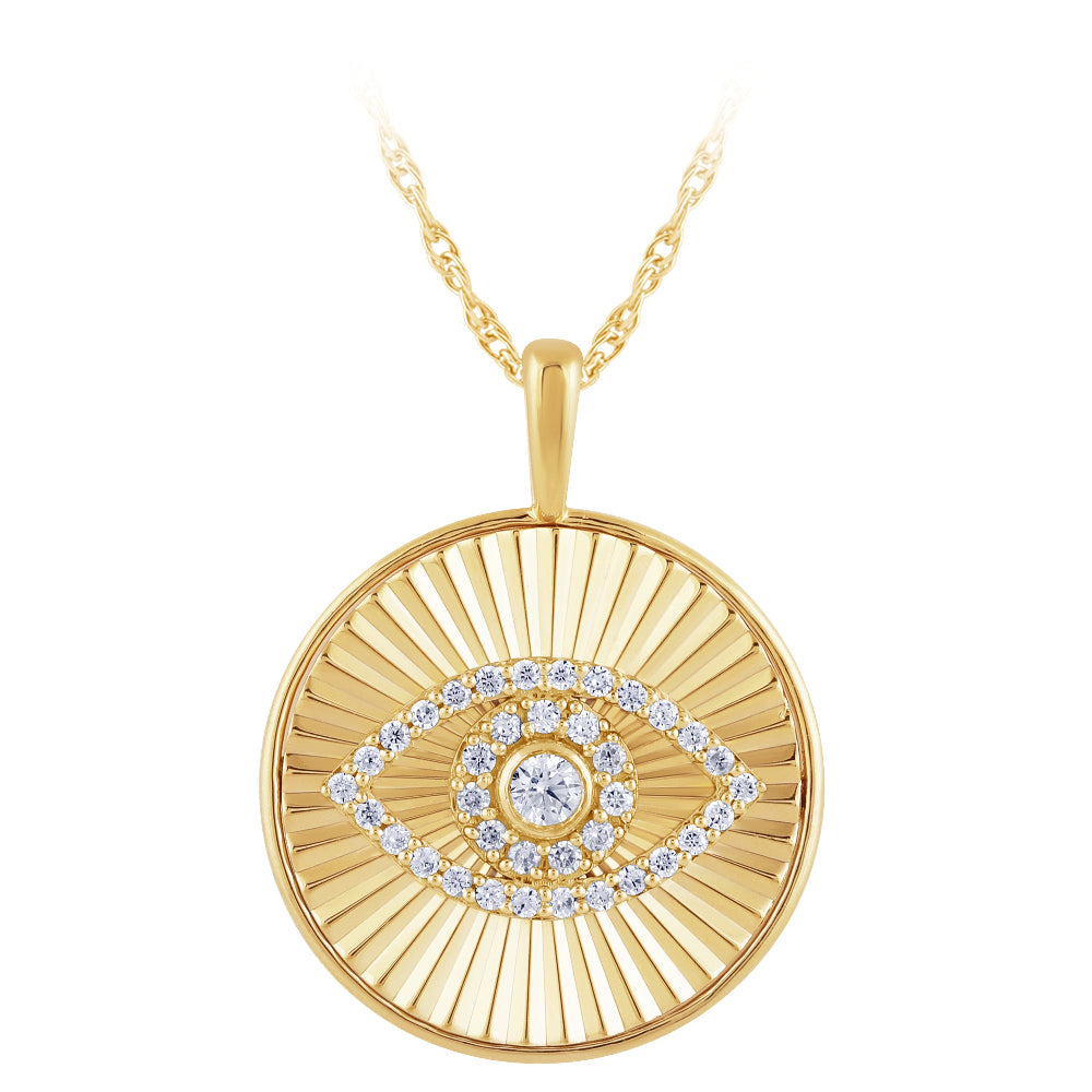 SPECIAL! .25ct G SI 14kt Yellow Gold Diamond Evil Eye Disc Medallion Pendant Necklace 18" long