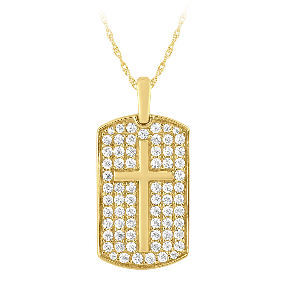 SPECIAL! .96ct G SI 14kt Yellow Gold Diamond Pave Set Cross Medallion Pendant Necklace 18" long