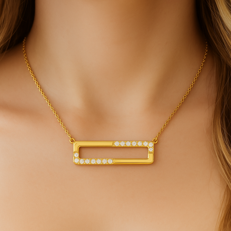 .SPECIAL!12ct G SI 14kt Yellow Gold Diamond Bar Pendant Necklace 18" long