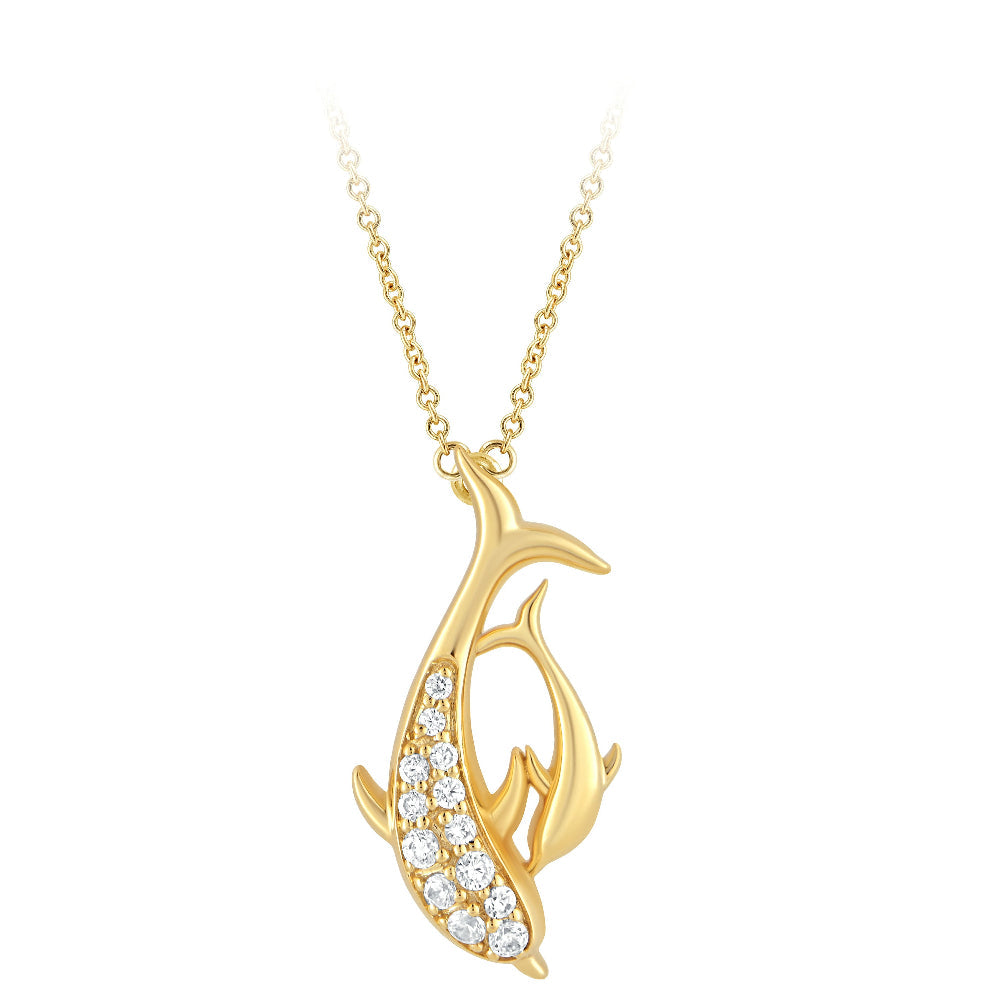 SPECIAL! .13ct G SI 14kt Yellow Gold Diamond Dolphin Pendant Necklace 18" long