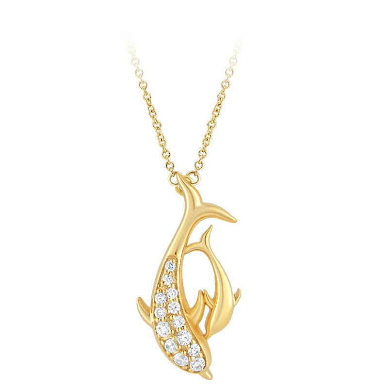 SPECIAL! .13ct G SI 14kt Yellow Gold Diamond Dolphin Pendant Necklace 18" long
