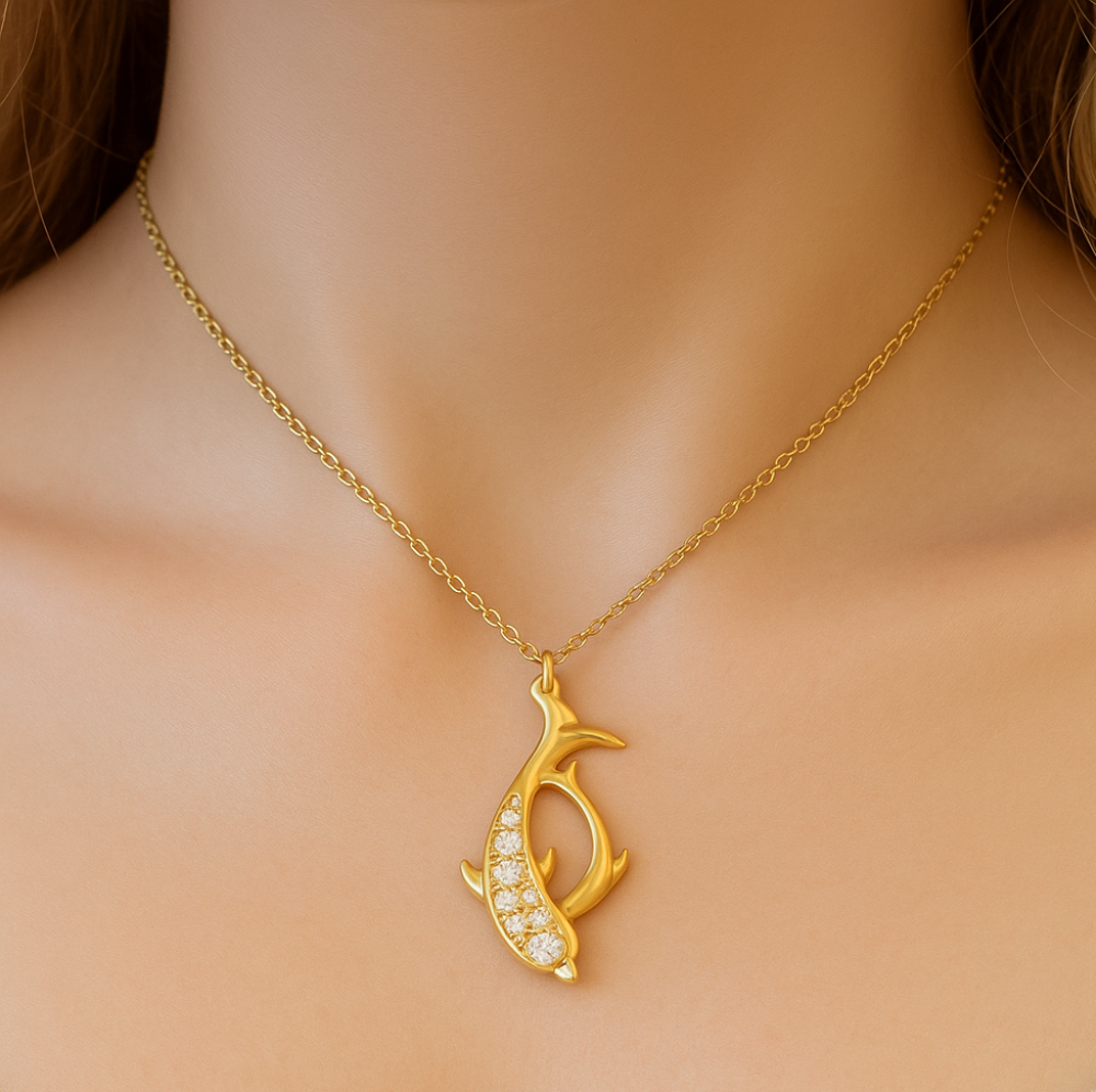 SPECIAL! .13ct G SI 14kt Yellow Gold Diamond Dolphin Pendant Necklace 18" long