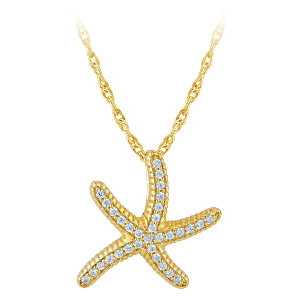 SPECIAL! .16ct G SI 14kt Yellow Gold Diamond Starfish Pendant Necklace 18" long