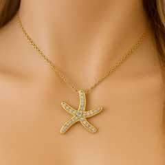 SPECIAL! .16ct G SI 14kt Yellow Gold Diamond Starfish Pendant Necklace 18" long