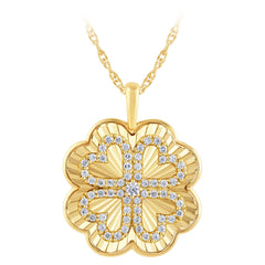 SPECIAL! .33ct G SI 14kt Yellow Gold Diamond Modern Heart Clover Medallion Disc Pendant Necklace 18" long