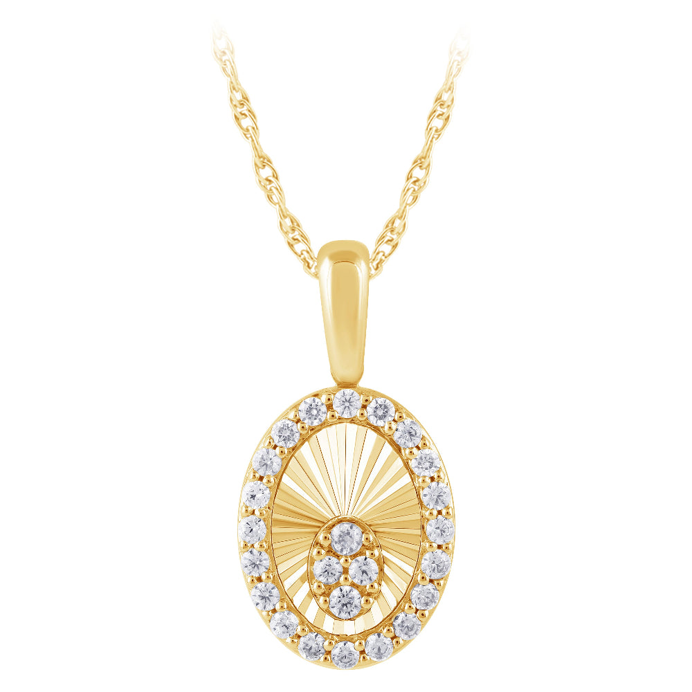 SPECIAL!.22ct G SI 14kt Yellow Gold Diamond Oval Shape Disc Medallion Pendant Necklace 18" long