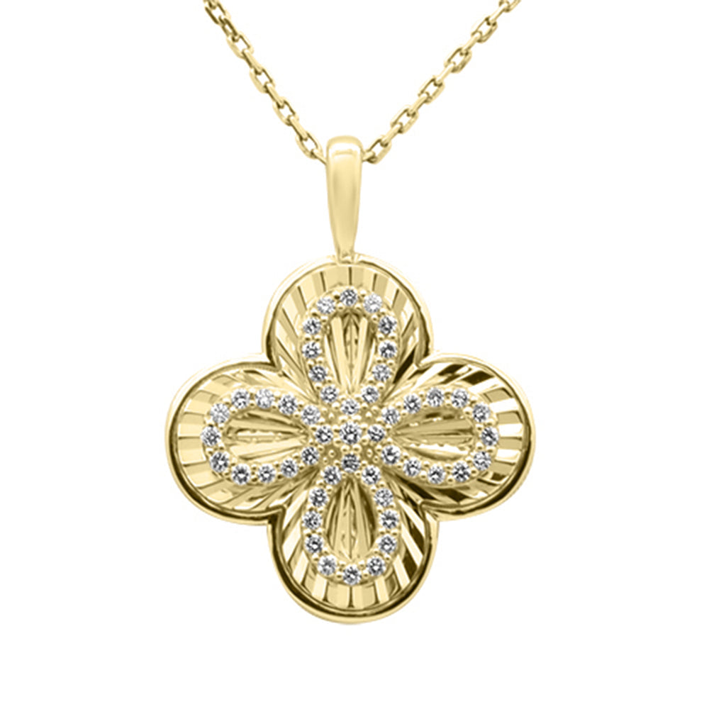 SPECIAL! .25ct G SI 14kt Yellow Gold Diamond Clover Medallion Disc Pendant Necklace 18" long