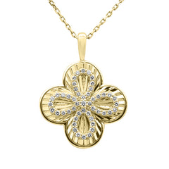 SPECIAL! .25ct G SI 14kt Yellow Gold Diamond Clover Medallion Disc Pendant Necklace 18" long
