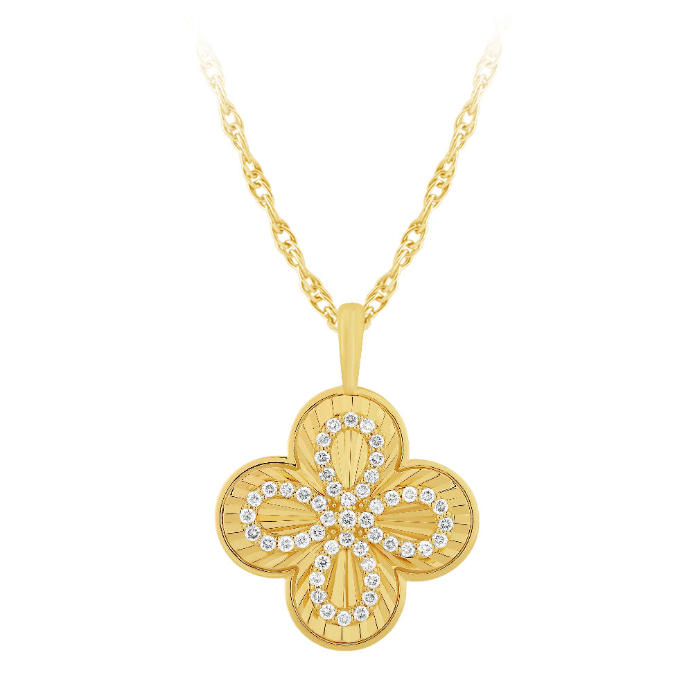 SPECIAL! .25ct G SI 14kt Yellow Gold Diamond Clover Medallion Disc Pendant Necklace 18" long