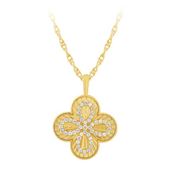SPECIAL! .25ct G SI 14kt Yellow Gold Diamond Clover Medallion Disc Pendant Necklace 18" long