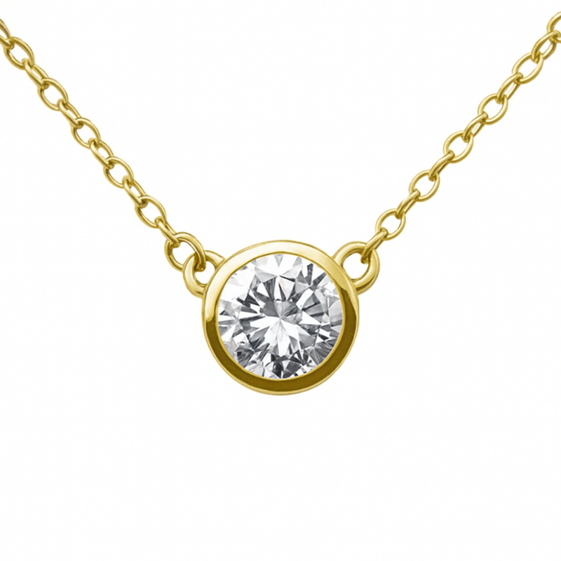 SPECIAL!.27ct G SI 14K Yellow Gold Round Diamond Bezel Pendant 18" Long
