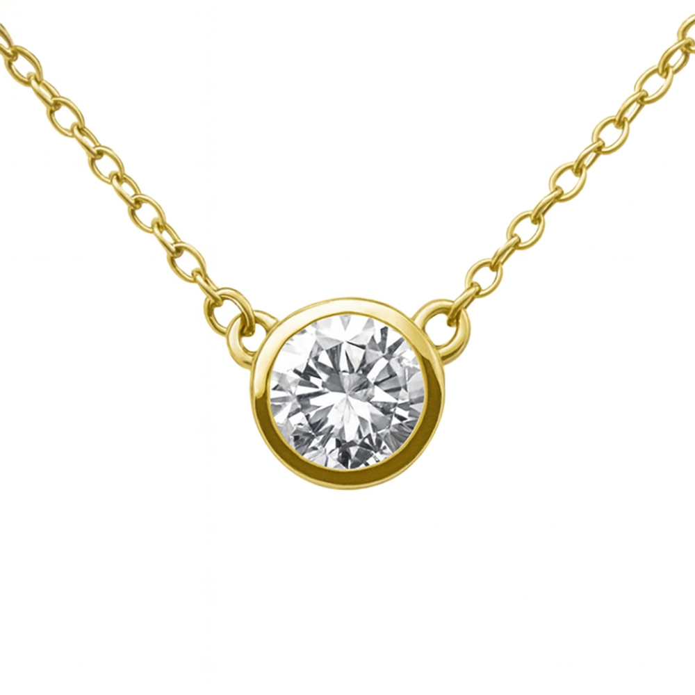 SPECIAL!.33ct G SI 14K Yellow Gold Round Diamond Bezel Pendant 18" Long