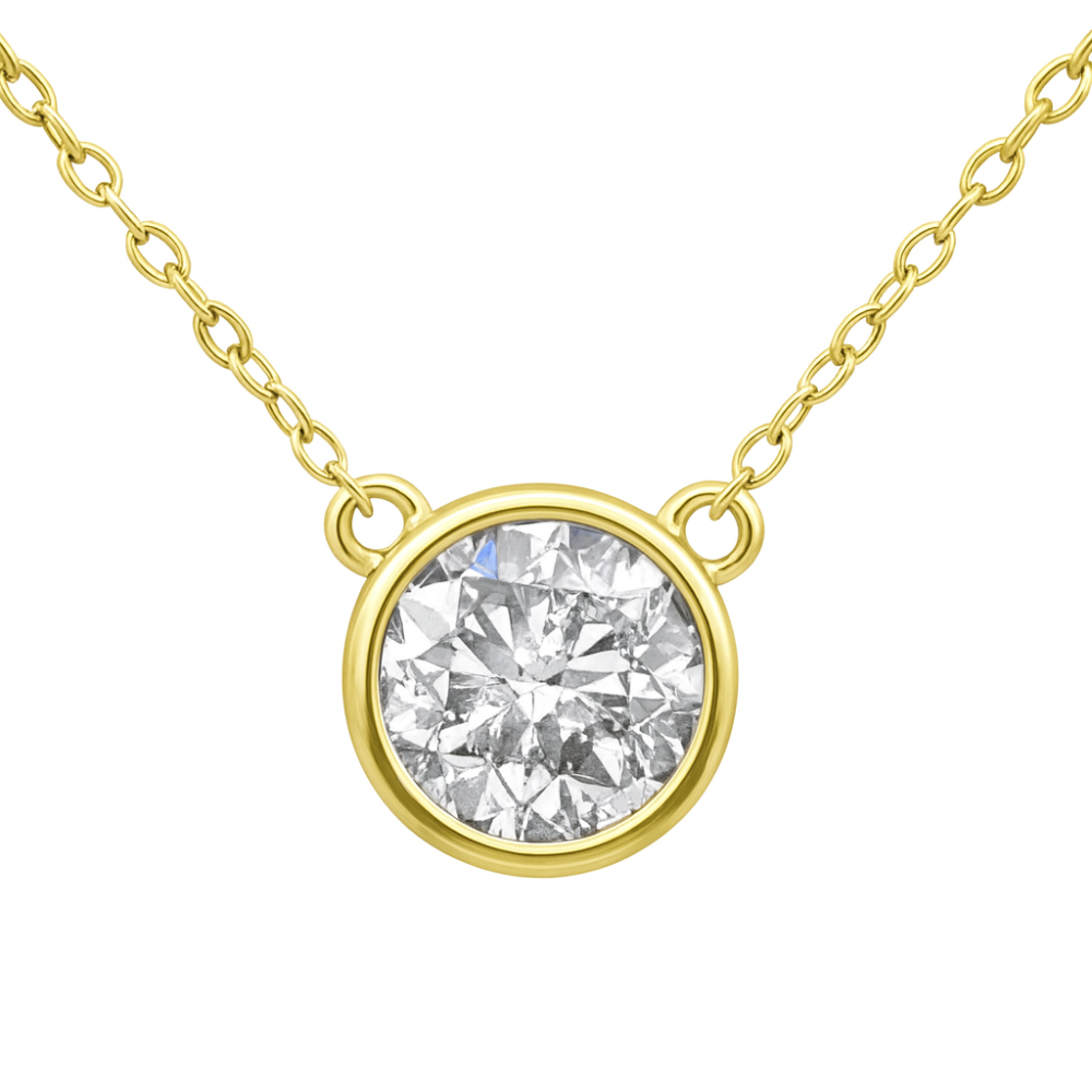 SPECIAL! .90ct G SI 14K Yellow Gold Round Diamond Bezel Pendant 18" Long