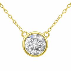 SPECIAL! .90ct G SI 14K Yellow Gold Round Diamond Bezel Pendant 18" Long