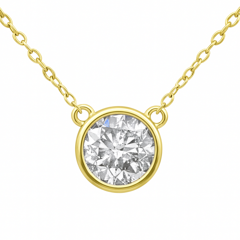 SPECIAL! .90ct G SI 14K Yellow Gold Round Diamond Bezel Pendant 18" Long