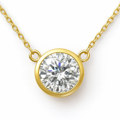 SPECIAL! 1.34ct G SI 14KT Yellow Gold Round Diamond Bezel Pendant Necklace 18" long