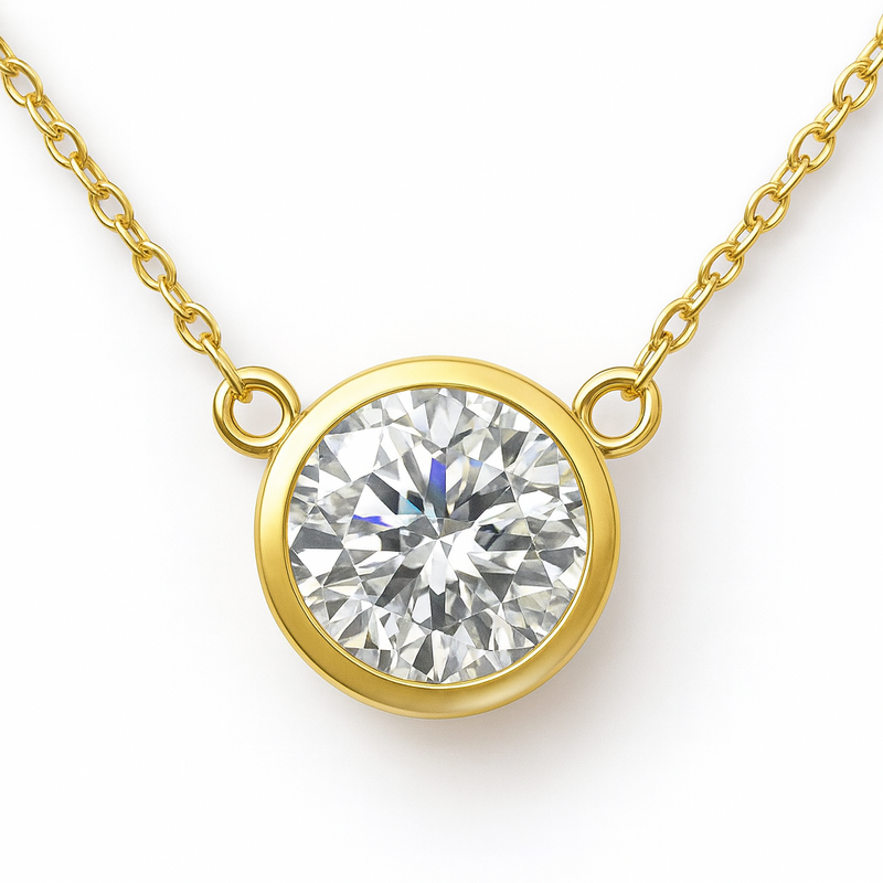 SPECIAL! 1.34ct G SI 14KT Yellow Gold Round Diamond Bezel Pendant Necklace 18" long