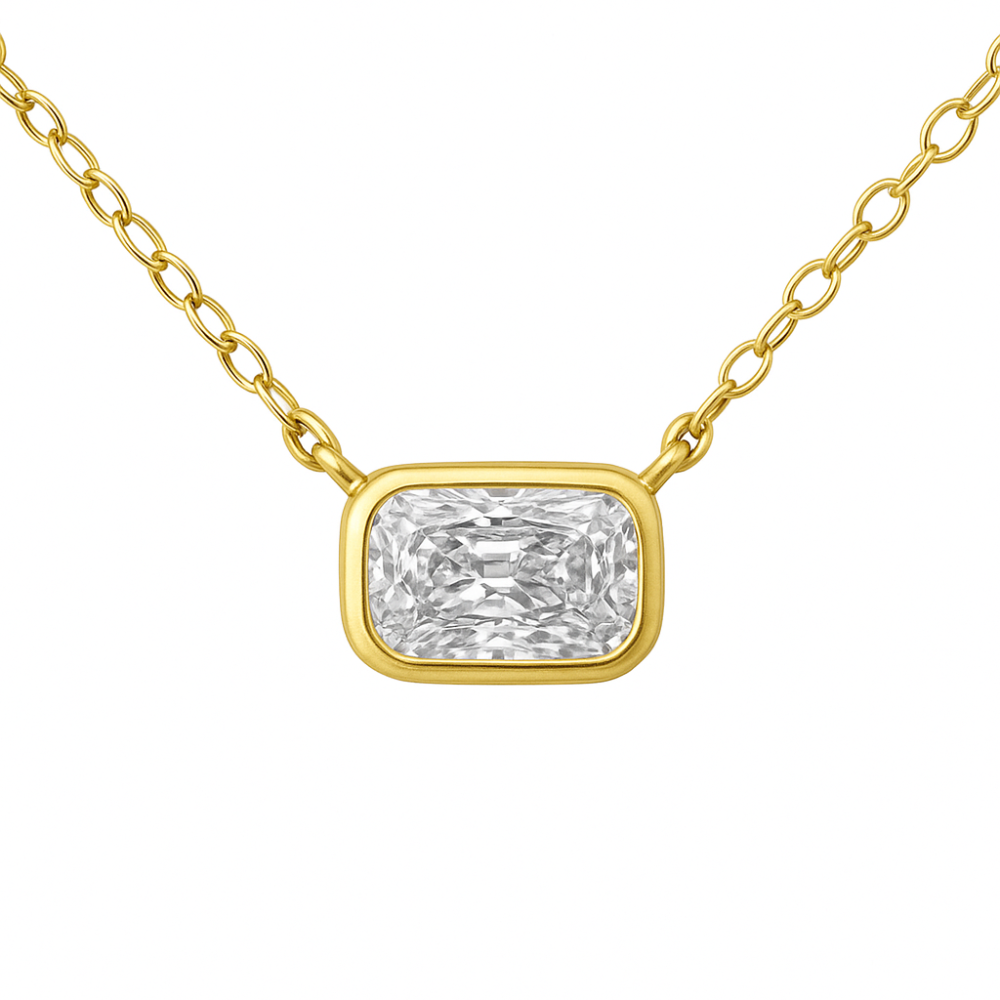 SPECIAL!.40ct G SI 14K Yellow Gold Bezel Set Radiant Cut Diamond Solitaire Pendant Necklace 18" Long