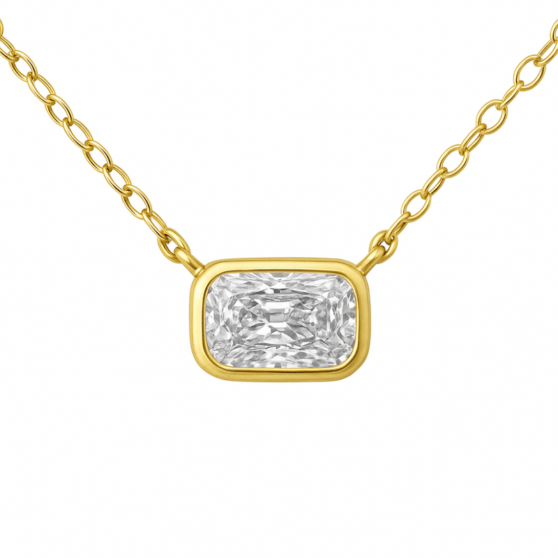 SPECIAL!.40ct G SI 14K Yellow Gold Bezel Set Radiant Cut Diamond Solitaire Pendant Necklace 18" Long