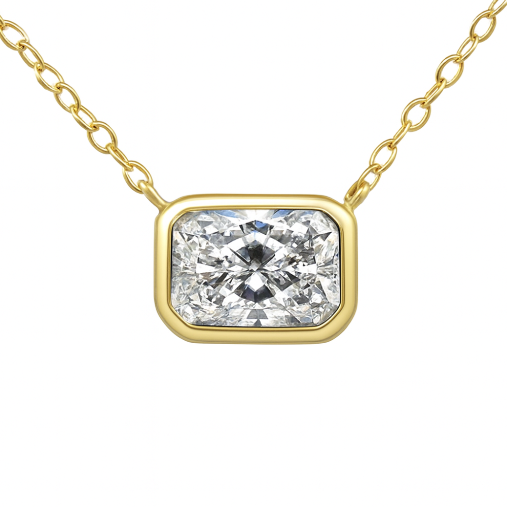 SPECIAL!.70ct G SI 14K Yellow Gold Bezel Set Radiant Cut Diamond Solitaire Pendant Necklace  18" Long