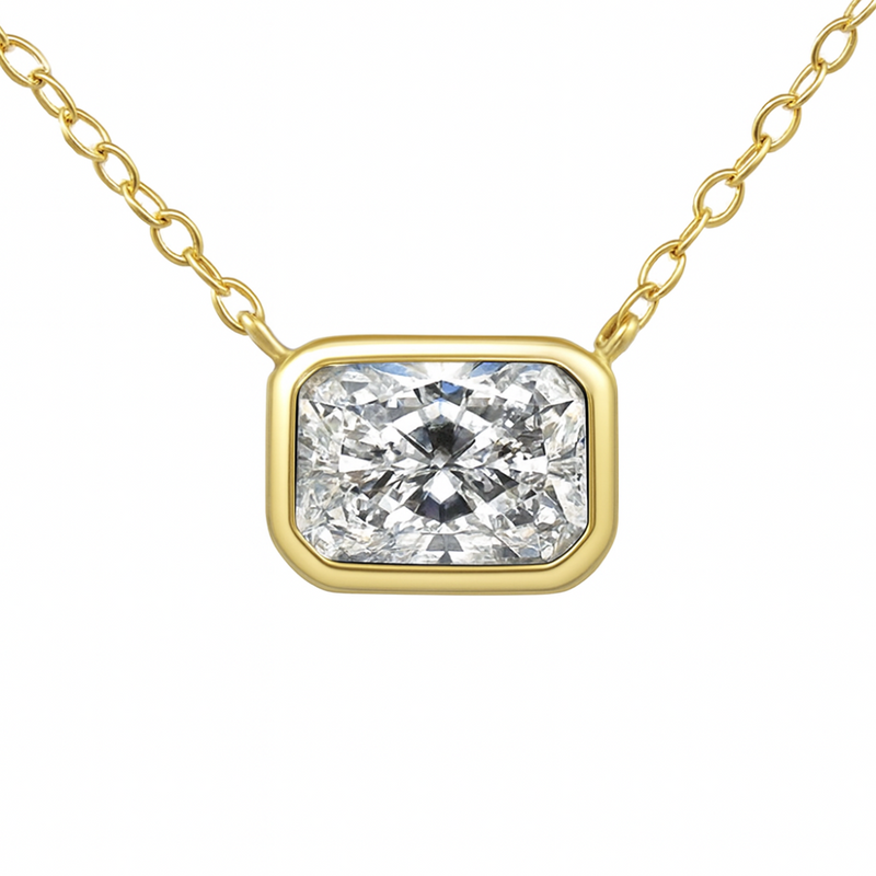 SPECIAL!.70ct G SI 14K Yellow Gold Bezel Set Radiant Cut Diamond Solitaire Pendant Necklace  18" Long