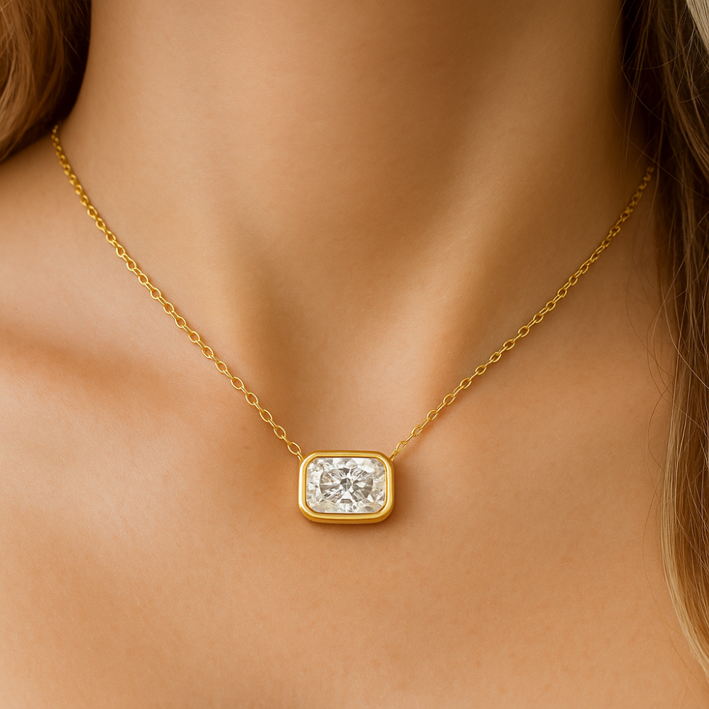 SPECIAL!.70ct G SI 14K Yellow Gold Bezel Set Radiant Cut Diamond Solitaire Pendant Necklace  18" Long