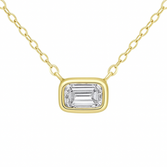 SPECIAL!.25ct G SI 14K Yellow Gold Bezel Set Emerald Cut Diamond Pendant 18" Long