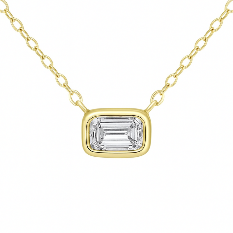 SPECIAL!.25ct G SI 14K Yellow Gold Bezel Set Emerald Cut Diamond Pendant 18" Long