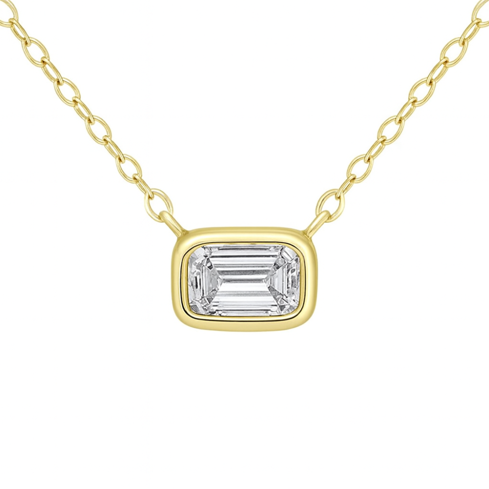 SPECIAL!.32ct G SI 14K Yellow Gold Bezel Set Emerald Cut Diamond Pendant 18" Long