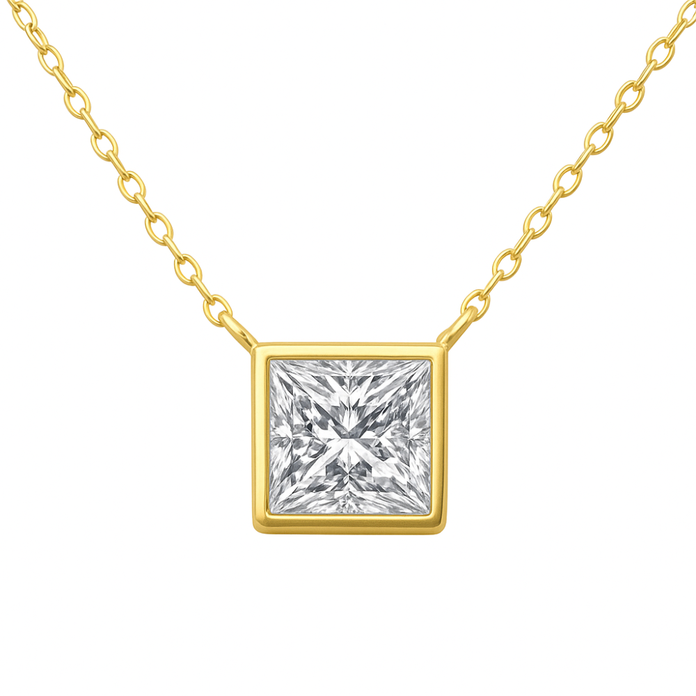 SPECIAL!.60ct G SI 14K Yellow Gold Princess Cut Diamond Pendant 18" Long