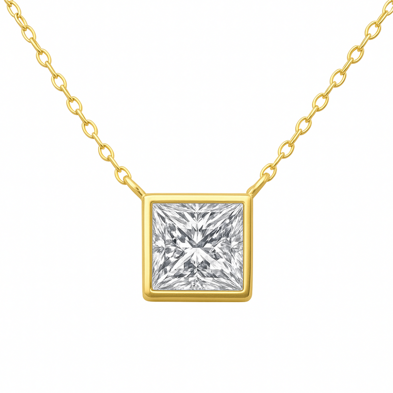 SPECIAL!.60ct G SI 14K Yellow Gold Princess Cut Diamond Pendant 18" Long