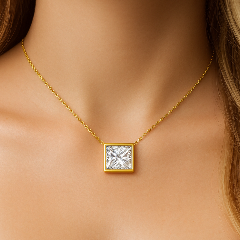SPECIAL!.60ct G SI 14K Yellow Gold Princess Cut Diamond Pendant 18" Long