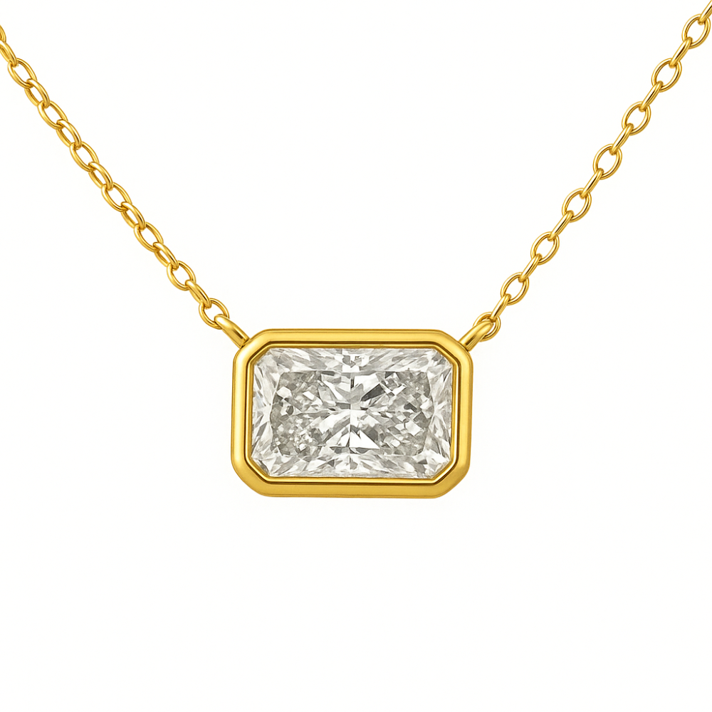 SPECIAL!.80ct G SI 14K Yellow Gold Bezel Set Radiant Cut Diamond Pendant 18" Long