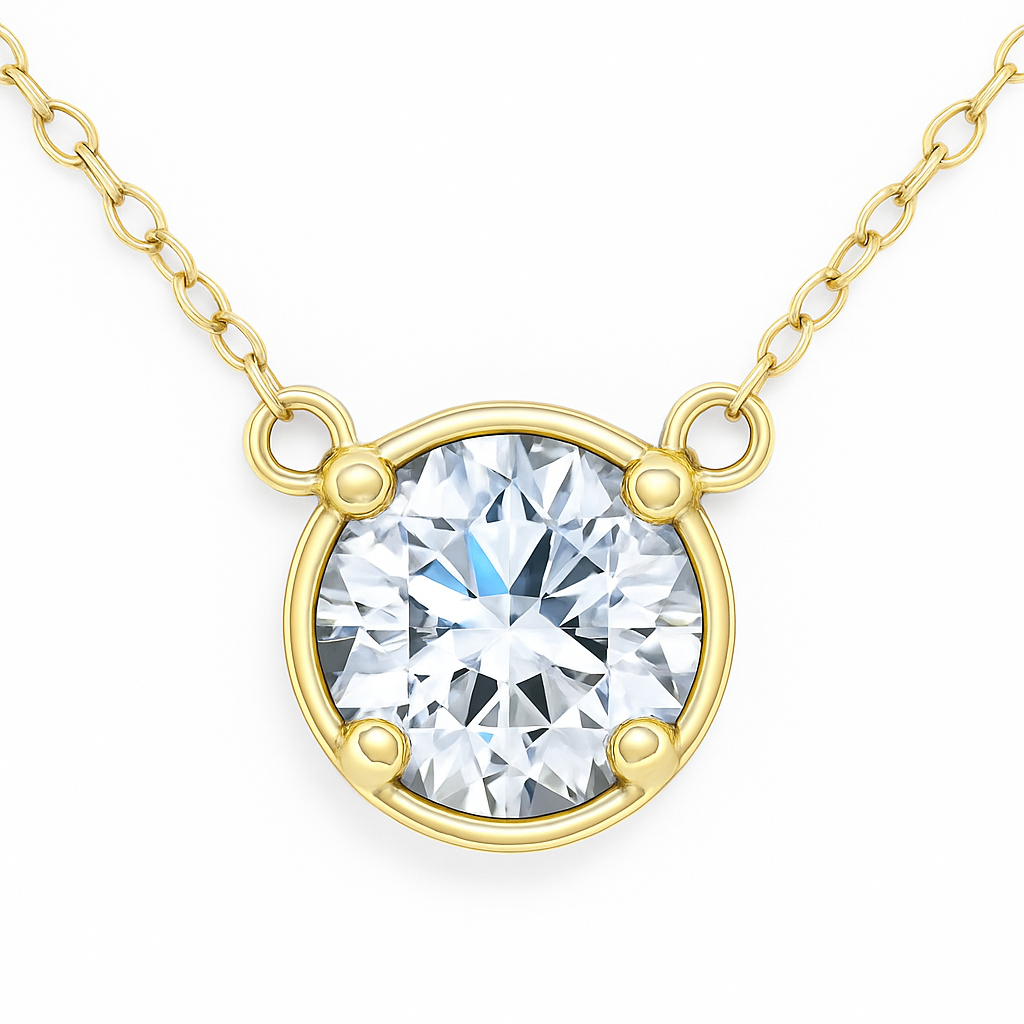 SPECIAL! 1.26ct G SI 14kt Yellow Gold Round Diamond Bezel Pendant Necklace 18"