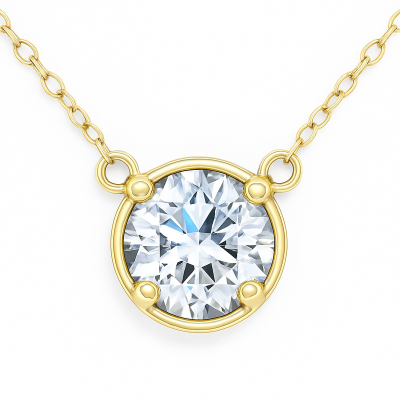 SPECIAL! 1.26ct G SI 14kt Yellow Gold Round Diamond Bezel Pendant Necklace 18"