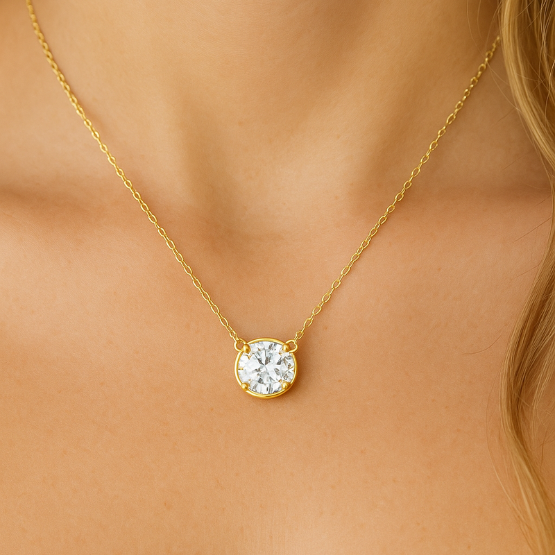 SPECIAL! 1.26ct G SI 14kt Yellow Gold Round Diamond Bezel Pendant Necklace 18"