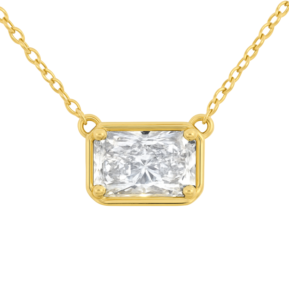 SPECIAL! 1.01ct G SI 14kt Yellow Gold Bezel Set Radiant Cut Diamond Pendant Necklace 18"