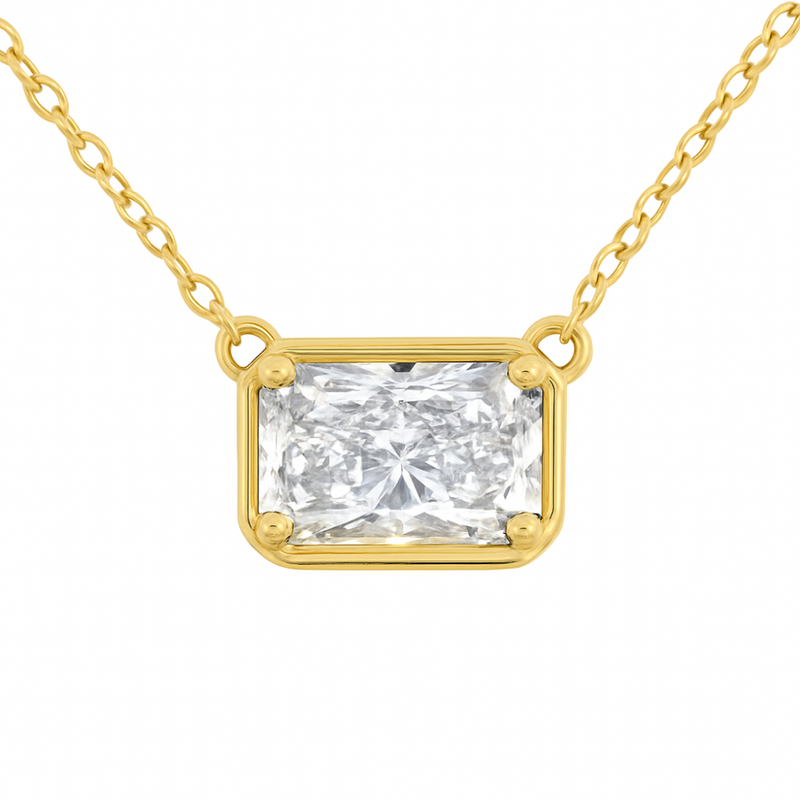 SPECIAL! 1.01ct G SI 14kt Yellow Gold Bezel Set Radiant Cut Diamond Pendant Necklace 18"
