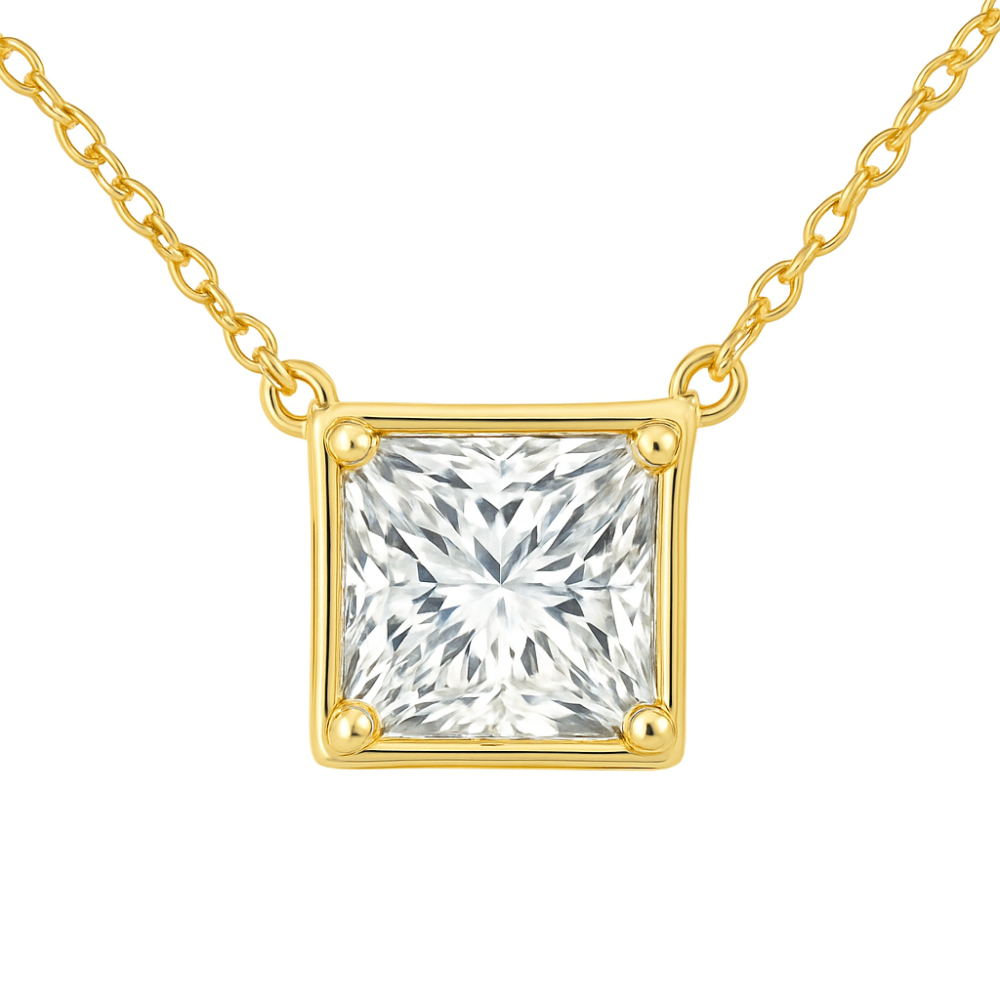SPECIAL! 1.04ct G SI 14kt Yellow Gold Diamond Princess Cut Pendant Necklace 18" long