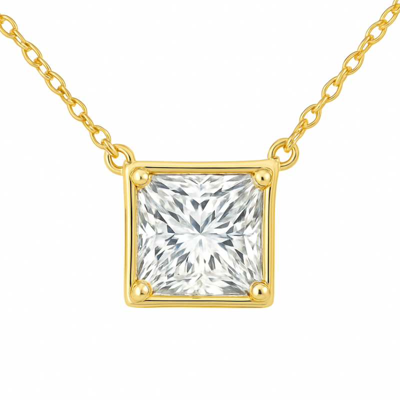 SPECIAL! 1.04ct G SI 14kt Yellow Gold Diamond Princess Cut Pendant Necklace 18" long