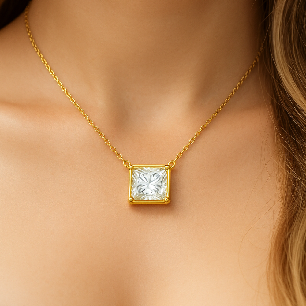 SPECIAL! 1.04ct G SI 14kt Yellow Gold Diamond Princess Cut Pendant Necklace 18" long