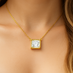 SPECIAL! 1.04ct G SI 14kt Yellow Gold Diamond Princess Cut Pendant Necklace 18" long