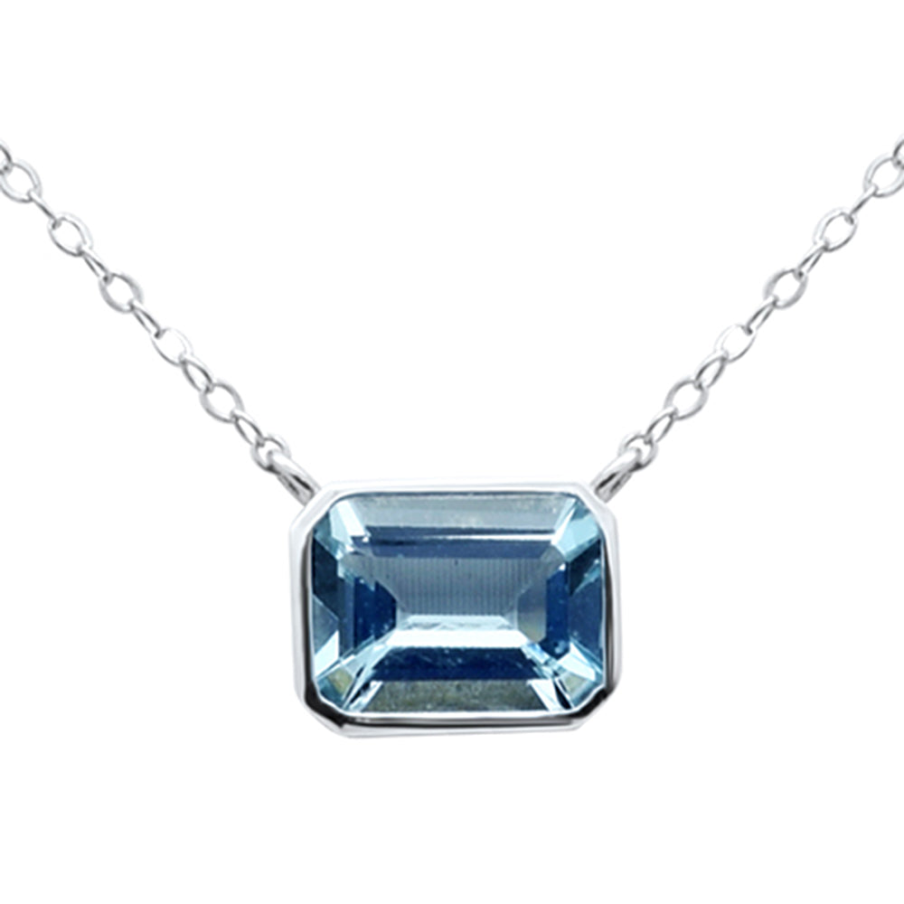 SPECIAL! .76ct G SI 14K White Gold Bezel Set Aquamarine Gemstone Pendant Necklace 18" Long