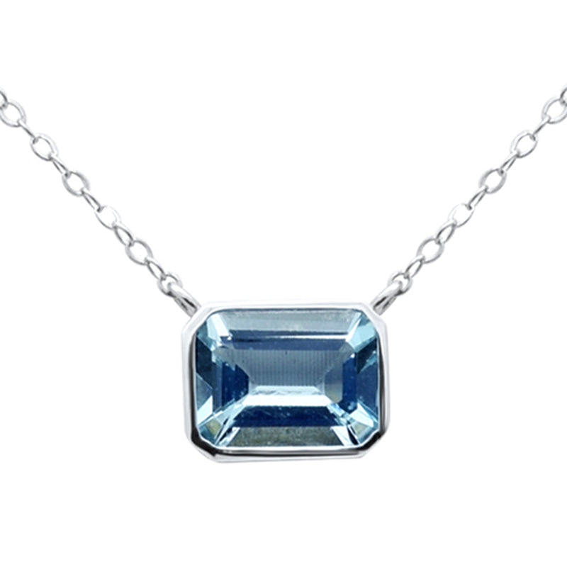 SPECIAL! .76ct G SI 14K White Gold Bezel Set Aquamarine Gemstone Pendant Necklace 18" Long