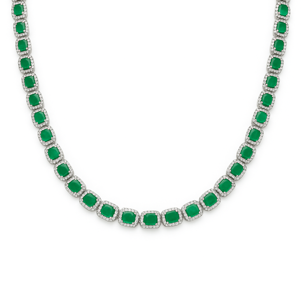 SPECIAL! 16.62ct G SI White Gold Diamond & Emerald Gemstone Necklace 16" long