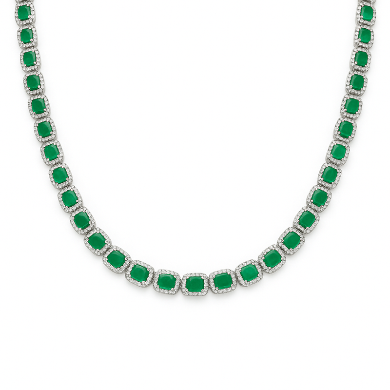 SPECIAL! 16.62ct G SI White Gold Diamond & Emerald Gemstone Necklace 16" long