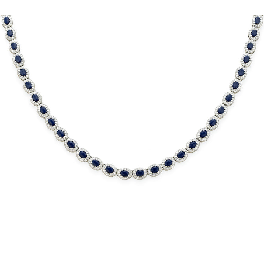 SPECIAL! 19.30ct G SI White Gold Diamond & Blue Sapphire Gemstone Necklace 16" long