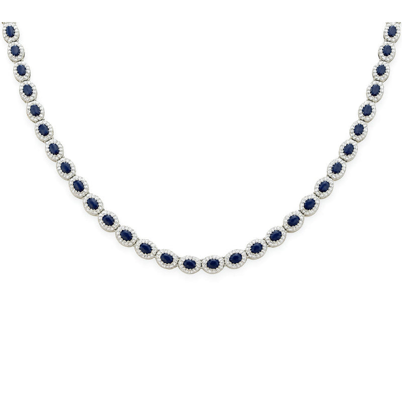 SPECIAL! 19.30ct G SI White Gold Diamond & Blue Sapphire Gemstone Necklace 16" long